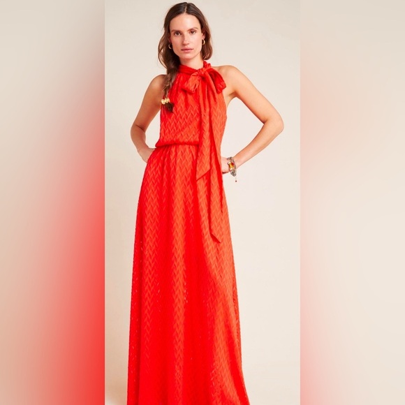 Sachin + Bibi NWT Anthropologie Size 0 Orange Cecelia Tie Neck Maxi Dress - Picture 1 of 11